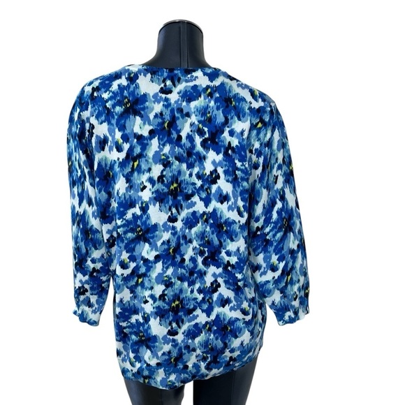 LANDS' END Blue Floral Supima Cotton Crewneck Sweater 3/4 Sleeve Women's XL - Picture 7 of 16